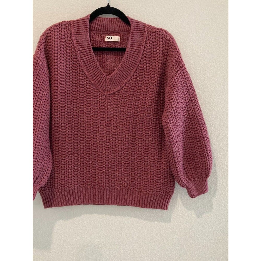 SO Plum Purple Chunky Shaker Knit V Neck Sweater L